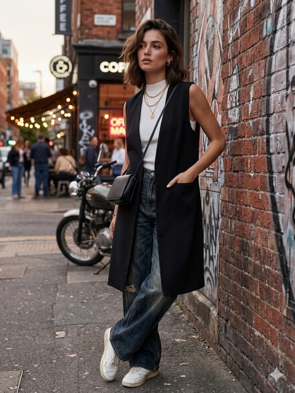 FORE Sleeveless Long Black Vest with Pockets